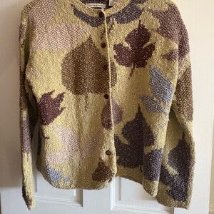 David Brooks Leaf Patterned Cardigan - Brown and Yellow